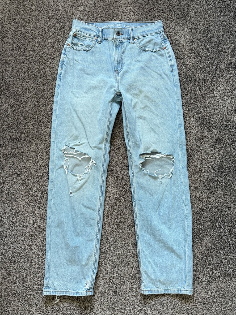 American Eagle Outfitters Blue Light Wash Ripped Ex-Boyfriend Jeans
